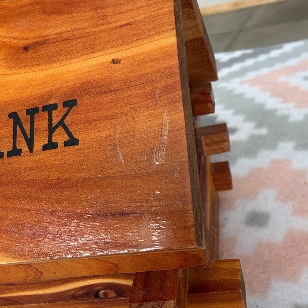 Handmade Log Cabin Bank Wooden Coin Bank - Natural Wood rustic - Picture 7 of 10